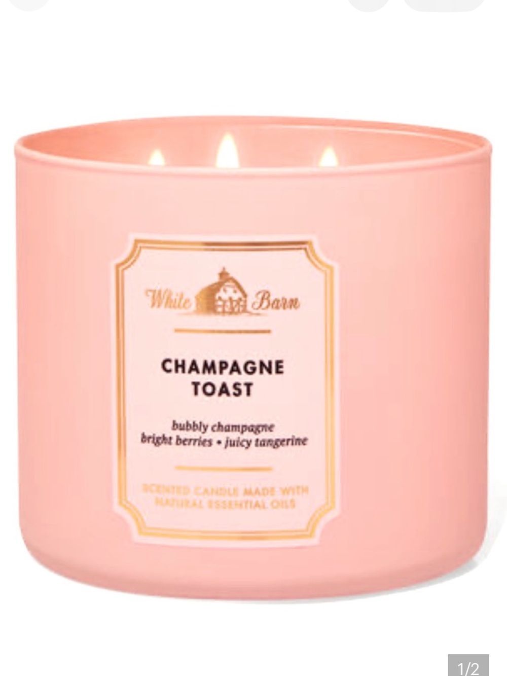 Bath & Body Works White Barn Champagne Toast Scented 3-Wick Candle - Pink new